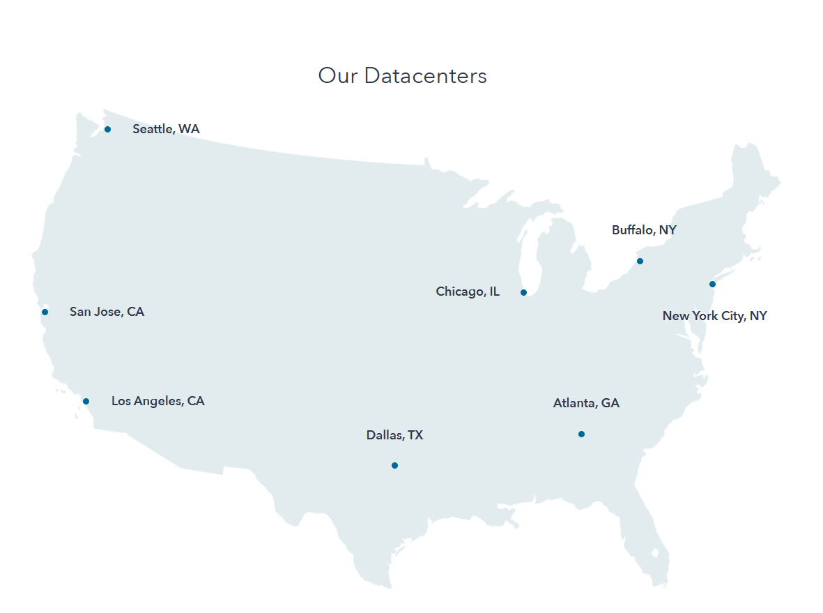 Map of Tailor Made Servers and ColoCrossing datacenter locations